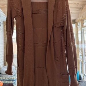 Kathy Ireland Chocolate Brown Open-Front Cardigan